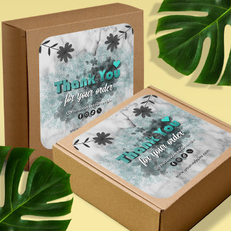 Sticker Carré Merci métallique Turquoise moderne Entreprise clie