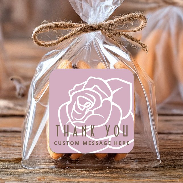 Sticker Carré Merci moderne à fleurs rose rétro (Créateur téléchargé)