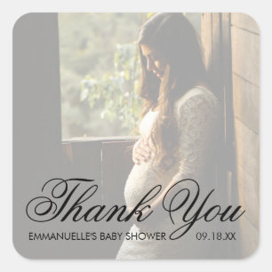 Sticker Carré Merci moderne Baby shower photo Favoriser