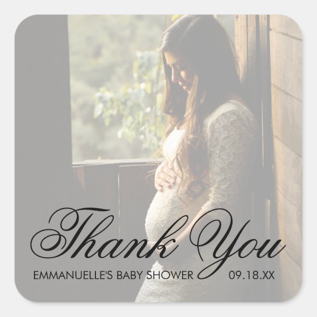 Sticker Carré Merci moderne Baby shower photo Favoriser (Devant)