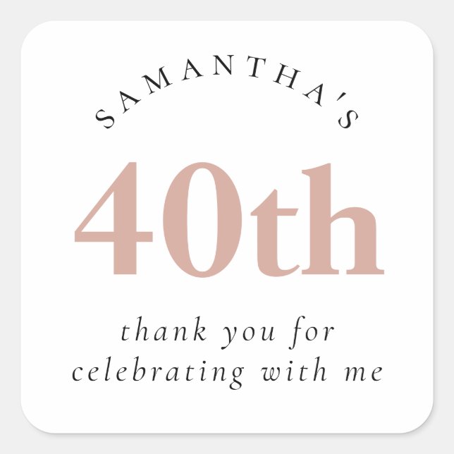 Sticker Carré Merci moderne Blush Pink 40e anniversaire (Devant)