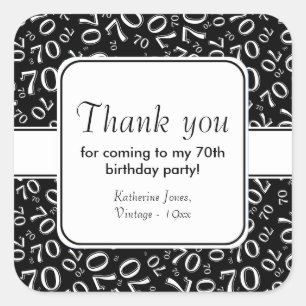Sticker Carré Merci : Motif de numéro d'anniversaire 70 noir