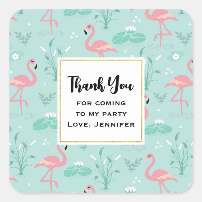 Sticker Carré Merci Motif  Flamant rose Pastel Pink (Devant)