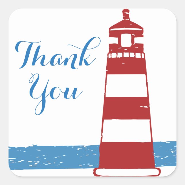 Sticker Carré Merci nautique Phare rouge Océan bleu (Devant)