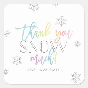 Sticker Carré Merci NEIGE beaucoup Argent Arc-en-ciel hiver