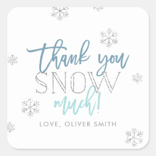 Sticker Carré Merci NEIGE beaucoup bleu argenté