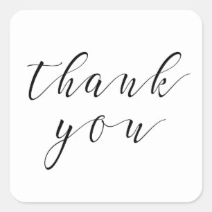 Sticker Carré Merci noir et blanc. Mariage calligraphié