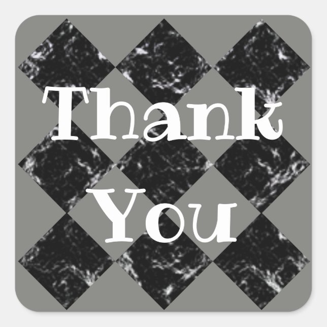 Sticker Carré Merci noir Motif Diamant blanc marbré (Devant)