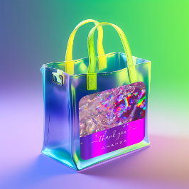 Sticker Carré Merci Nom 16e Cristaux violet rose arc-en-ciel