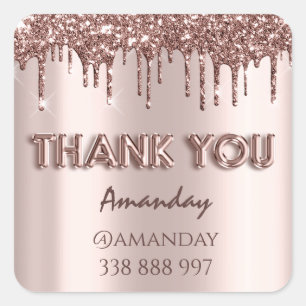 Sticker Carré merci Nom adresse Parties scintillant Drips Rose