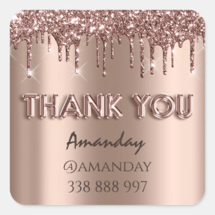 Sticker Carré merci Nom adresse Parties scintillant Drips Rose S
