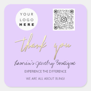 Sticker Carré Merci Nom de l'entreprise Logo Qr Code Boutique en