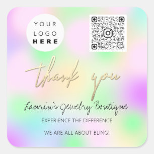 Sticker Carré Merci Nom de l'entreprise Logo Qr Code Shop Pastel