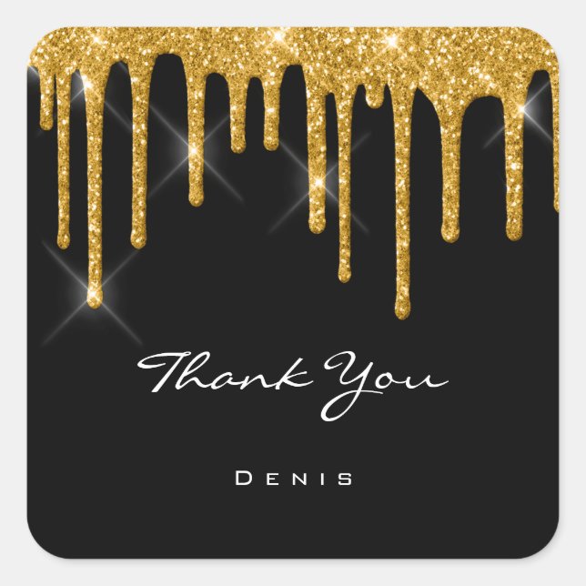 Sticker Carré Merci Nom Mariage Black Modern Gold Drives (Devant)