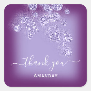 Sticker Carré Merci Nom Paillettes Mariage Douce 16ème Violet