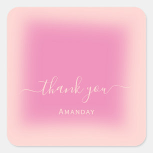 Sticker Carré Merci Nom Rose Pastel Rose Mariage Sweet16