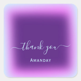 Sticker Carré Merci Nom Violet Bleu Rose Maquillage Mariage Douz