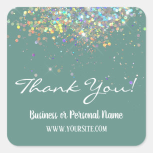 Sticker Carré Merci personnalisé affaires arc-en-ciel paillettes