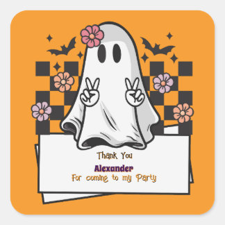 Sticker Carré Merci personnalisé mignon Fantôme d'Halloween