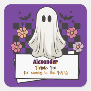 Sticker Carré Merci personnalisé mignon Fantôme d'Halloween