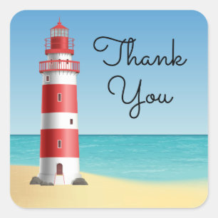Sticker Carré Merci phare Plage Wedding Ocean Beach