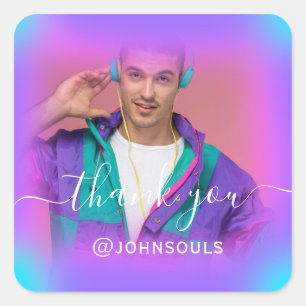 Sticker Carré Merci Photo Neon Pinky Holograph Singer Music DJ