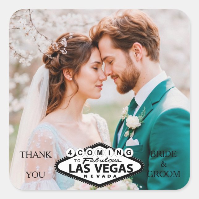 Sticker Carré Merci photo personnalisé Mariage Las Vegas (Devant)