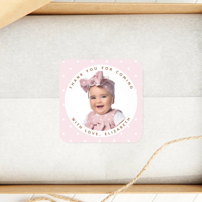 Sticker Carré Merci Photo Soft Rose Girl Anniversaire Pour Venir (Créateur téléchargé)