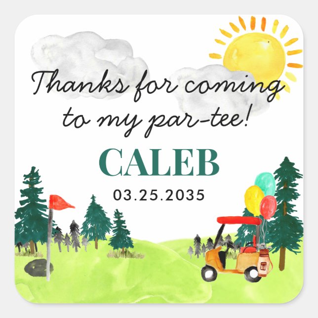 Sticker Carré Merci Pour Balancer Par Kid Golf Pro Anniversaire (Devant)