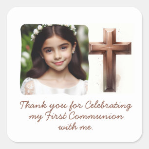 Sticker Carré Merci pour célébrer ma 1ère communion avec moi