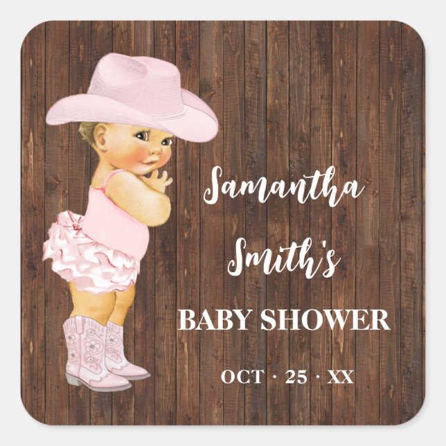 Sticker Carré Merci pour la future fille Baby shower occidental (Devant)