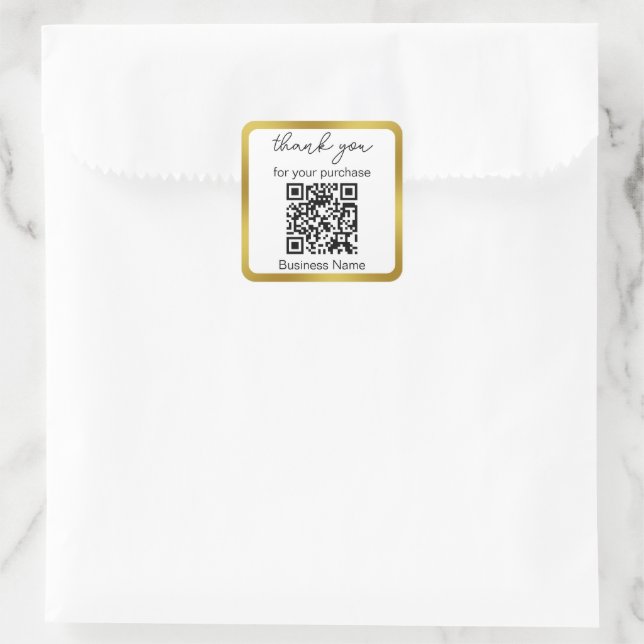 Sticker Carré Merci pour l'achat d'entreprise QR Code Blanc Or (Sac)