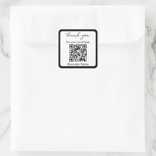 Sticker Carré Merci pour l'achat d'entreprise QRCode noir blanc (Sac)