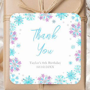 Sticker Carré Merci pour l'anniversaire Flocons de neige violets