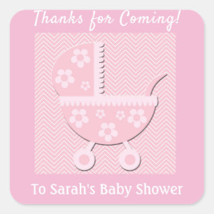Sticker Carré Merci pour l'autocollant à Baby shower rose