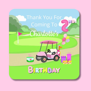 Sticker Carré Merci pour le 2ème Anniversaire Polka Point Rose F