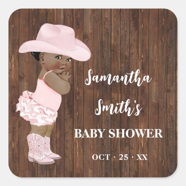Sticker Carré Merci pour le Baby shower d'une cowgirl (Devant)