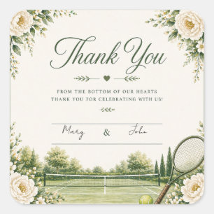 Sticker Carré Merci pour le mariage de tennis