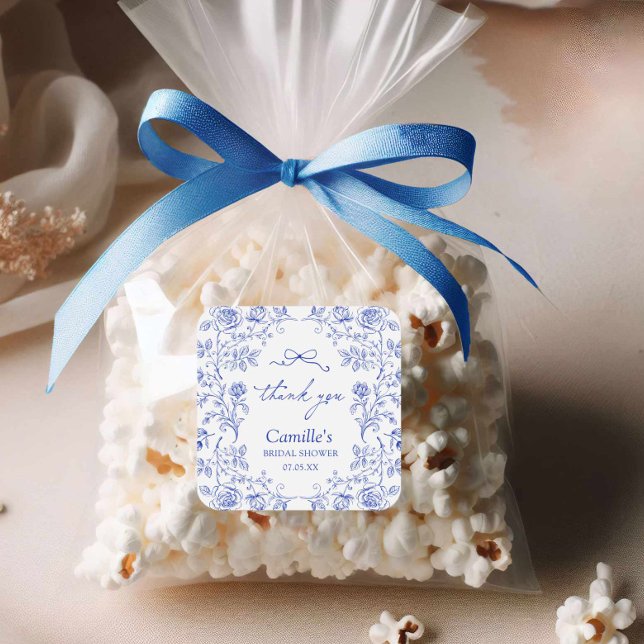 Sticker Carré Merci pour le mariage Something Blue (Something Blue Bow Thank you Sticker)