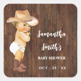 Sticker Carré Merci pour le prochain Baby shower occidental Cowb