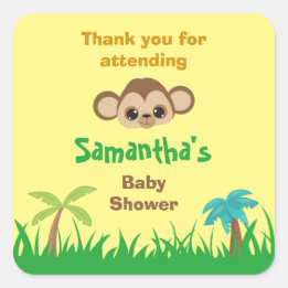 Sticker Carré Merci pour participer au baby shower safari