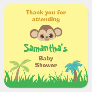 Sticker Carré Merci pour participer au baby shower safari
