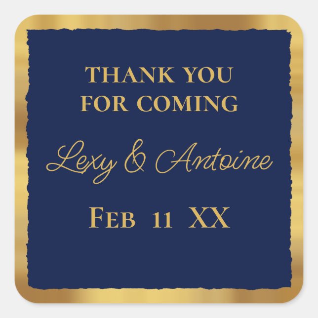 Sticker Carré Merci Pour Venir Luxe Gold Edge Marine Blue (Devant)