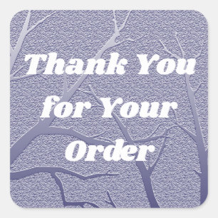 Sticker Carré Merci pour votre commande Branches d'hiver Bleues