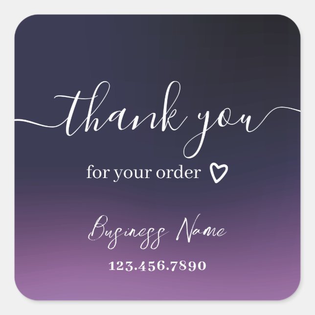 Sticker Carré Merci pour votre commande Elegant Purple Business (Devant)