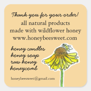 Sticker Carré Merci Pour Votre Commande Honey Bee Fleur sauvage