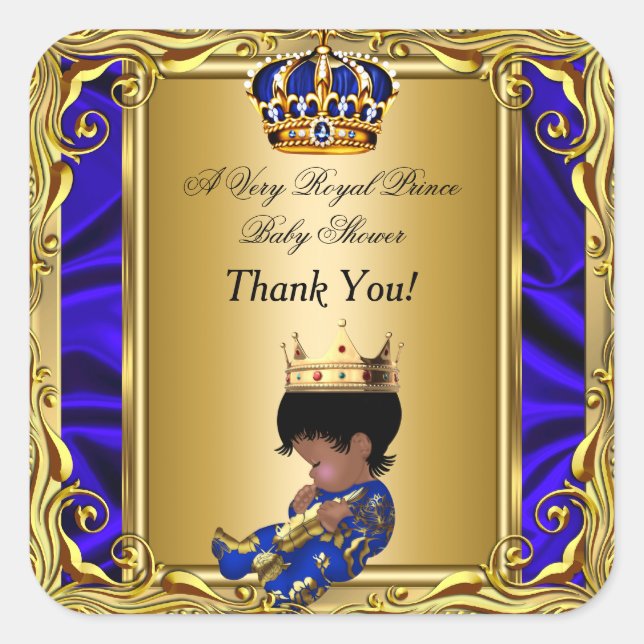 Sticker Carré Merci Prince Royal Blue Baby shower Regal Gold (Devant)
