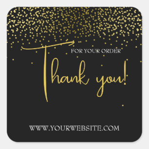 Sticker Carré Merci professionnel personnalisé Black & Gold Squa