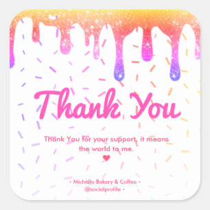 Sticker Carré Merci Rainbow Drit Boulangerie Pâtisserie Caterer