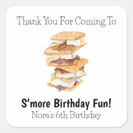 Sticker Carré Merci réaliste S'mores 6e anniversaire